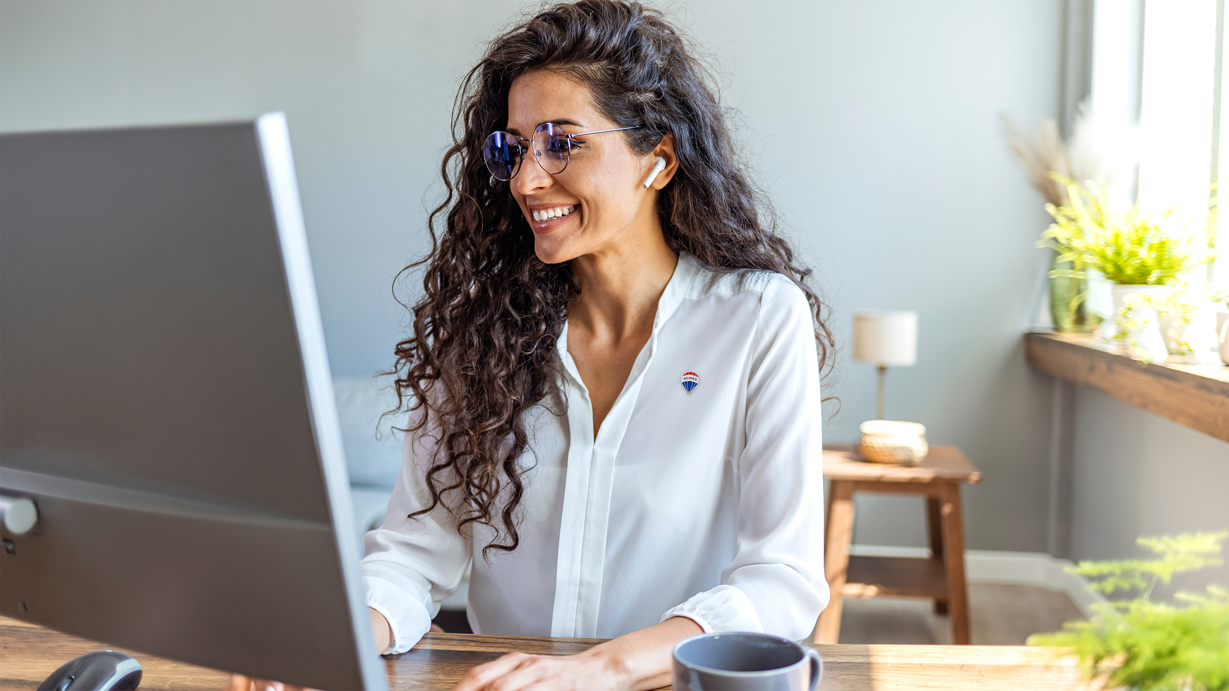 woman using computer